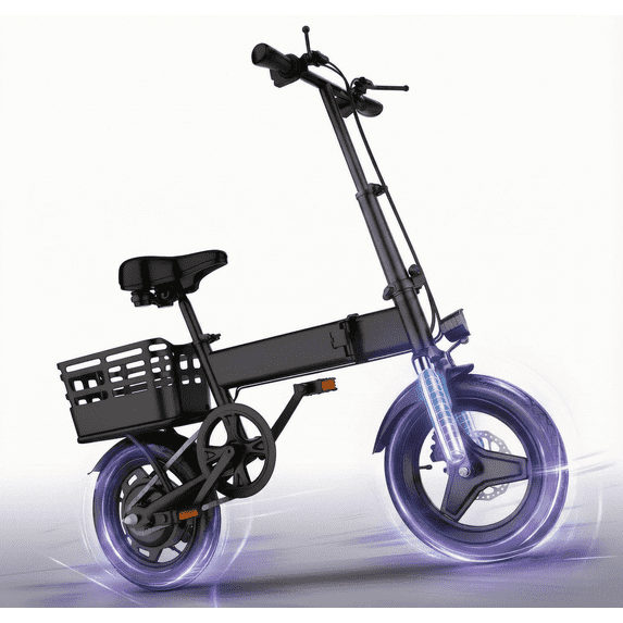 14 inch Foldable Electric Bicycle, 500W Adult Commuter Electric Bike with Basket, Max Speed 19.9 mph, 36V 12AH Battery for Commuting