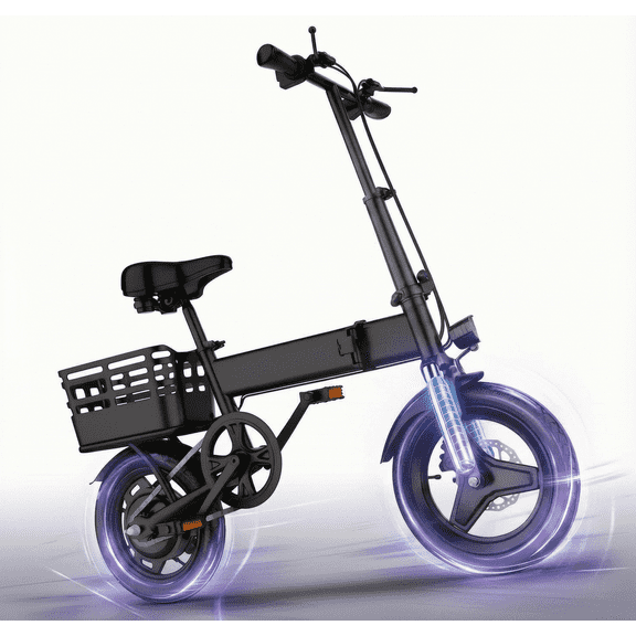 14 inch Foldable Electric Bicycle, 500W Adult Commuter Electric Bike with Basket, Max Speed 19.9 mph, 36V 12AH Battery for Commuting