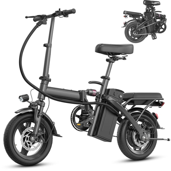 14 Inch Folding Electric Bicycle, 400W Adult Electric Bicycle, 48V 10.4Ah,Top Speed 19.9 Mph, Dual Disc Brake Safety System, 3-Speed Riding, Front Fork With Shock Absorption, Black
