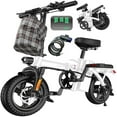 thumbnail image 1 of 14 Inch Folding Electric Bicycle, 560W Adult Electric Bicycle, 48V 10.4Ah, Maximum Range of 32 Miles, Dual Disc Brake Safety System, 3-Speed Riding, Front Fork with Shock Absorption, White, 1 of 10