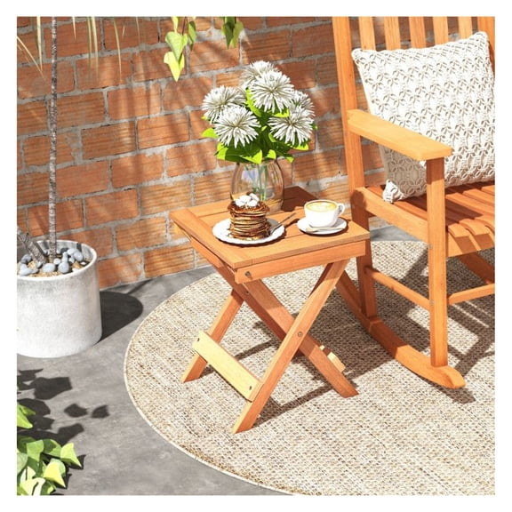 14 Inch Folding Side Table, Hardwood Compact End Table, Slatted Top Portable Coffee Table for Patio, Bedroom, Living Room, Camping - Natural Finish