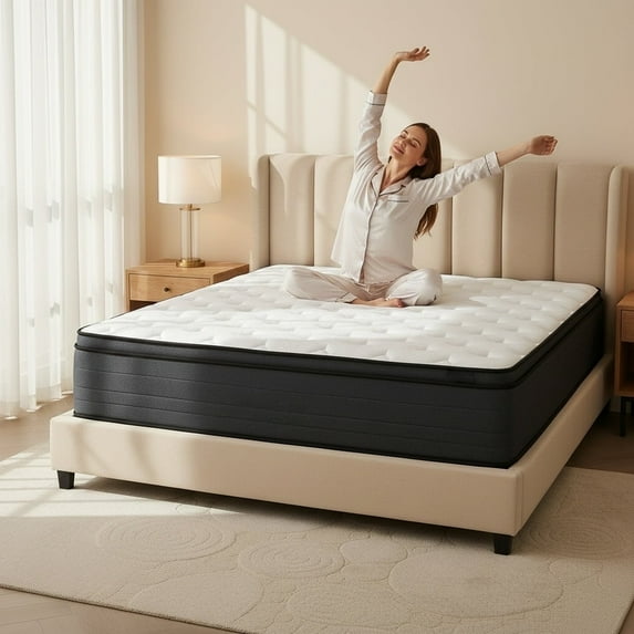 14 Inch Full Size Mattress, Hybrid Innerspring Mattresses in a Box – Cooling Gel Memory Foam & Individually Wrapped Coils – Medium Firm, Pressure Relief, CertiPUR-US Certified