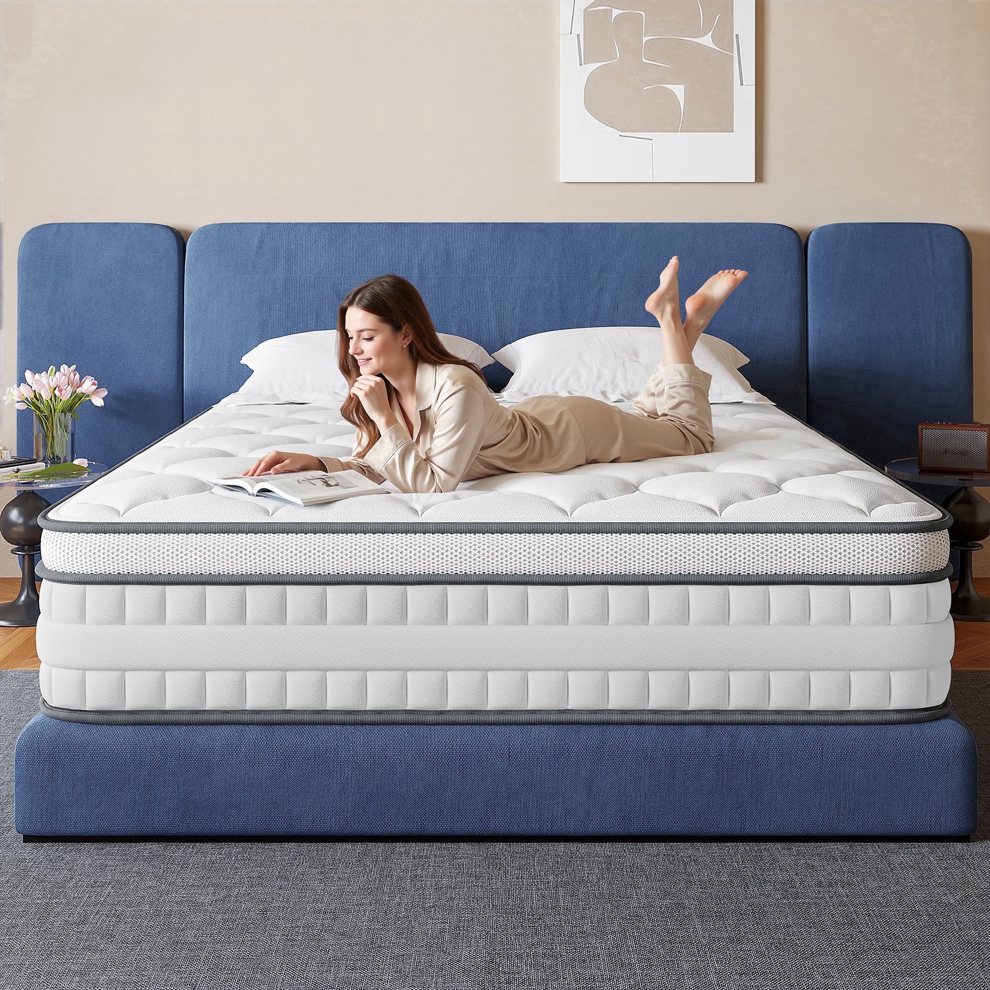 14 inch Full Size Mattress in a Box Memory Foam & Pocket Spring Mattresses Full Medium Comfort,Pressure Relief & Motion Isolation White