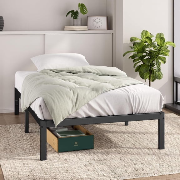 14 Inch Full Size Metal Platform Bed Frame with Storage Space, Steel Support, No Box Spring Needed, Easy Assembly,  Weight Capacity 1000 LBS, Black