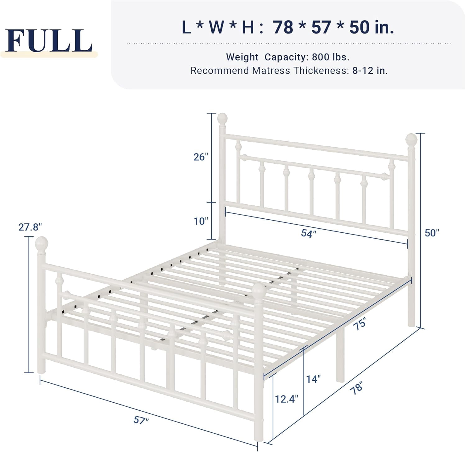 Full Size Platform Bed Frame With Storage Space Underneath - 74.2"x52.1"x14.2", No Box Spring Needed