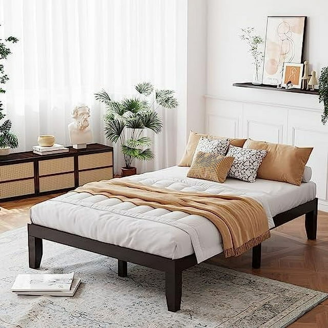 14 Inch Full Wood Platform Bed Frame Minimalist Style Mattress