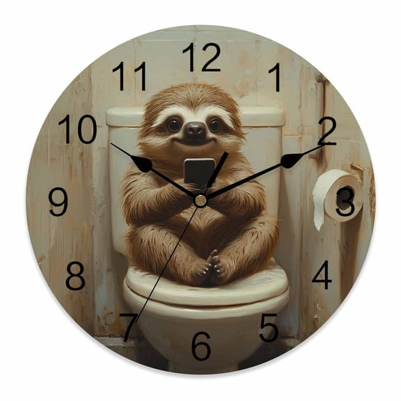 14 Inch Funny Animal Wall Clock, Sloth Sitting on Toilet Sloth Playing Phone Battery Operated Silent Non Ticking Clocks, Easy to Read Round Wall Clock for Kitchen/Living Room/Bedroom/Bathroom