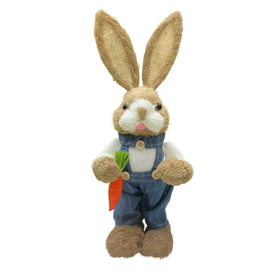 14-Inch Garden Easter Bunny Stake, Realistic Rush Covered Rabbit on Metal Stick, Charming Outdoor Decor for Flower Beds & Walkway D