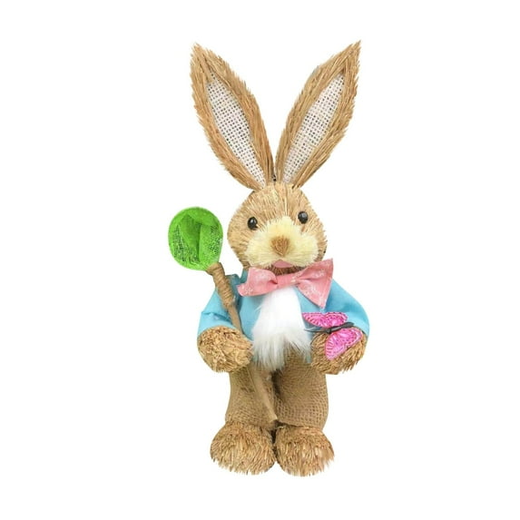 14-Inch Garden Easter Bunny Stake, Realistic Rush Covered Rabbit on Metal Stick, Charming Outdoor Decor for Flower Beds & Walkway G