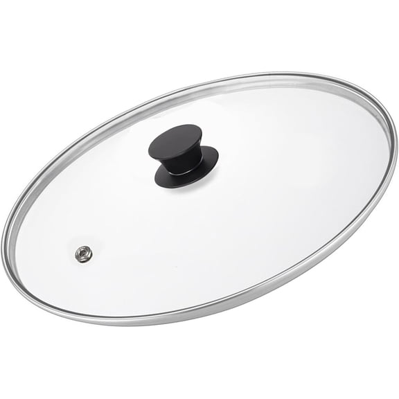14 Inch Glass Lid For Pots, Pans and Skillets, Clear Glass Lid Replacement with Steam Vent, Stainless Steel Covers, Fit large Frying Pan With Inner dia 14.1-14.4 Inches