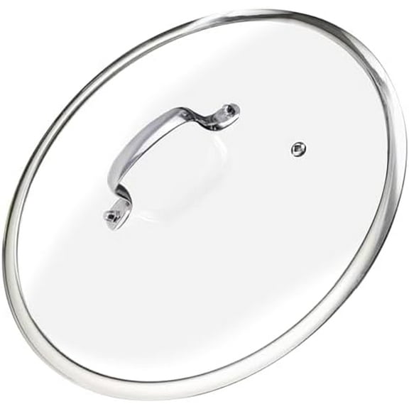 14 Inch Glass Lid For Pots, Pans and Skillets, Clear Glass Lid Replacement with Steam Vent, Stainless Steel Covers For large Frying Pan, Stock Pot, Cast, Fits Pots With Inner dia. 14.1-14.5 Inches