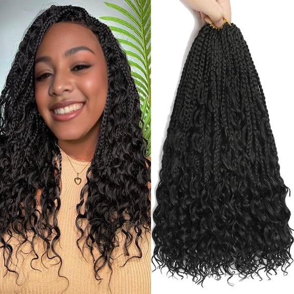 14 Inch Goddess Box Braids Crochet Hair 8 Packs Pre-Looped Bohemian Braiding Hair with Curly Ends Synthetic Crochet Hair for Women (1B, 14 Inch (Pack of 8))
