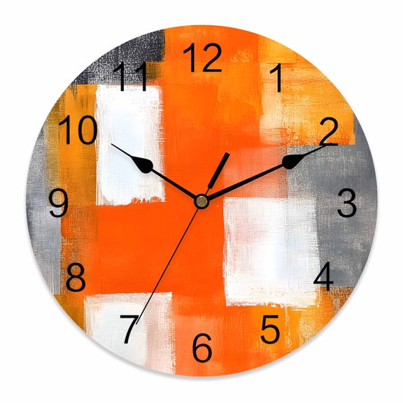 14 Inch Graffiti Art Wall Clock, Abstract Gary Orange Color Stitching Battery Operated Silent Non Ticking Clocks, Easy to Read Round Wall Clock for Kitchen/Living Room/Bedroom/Bathroom