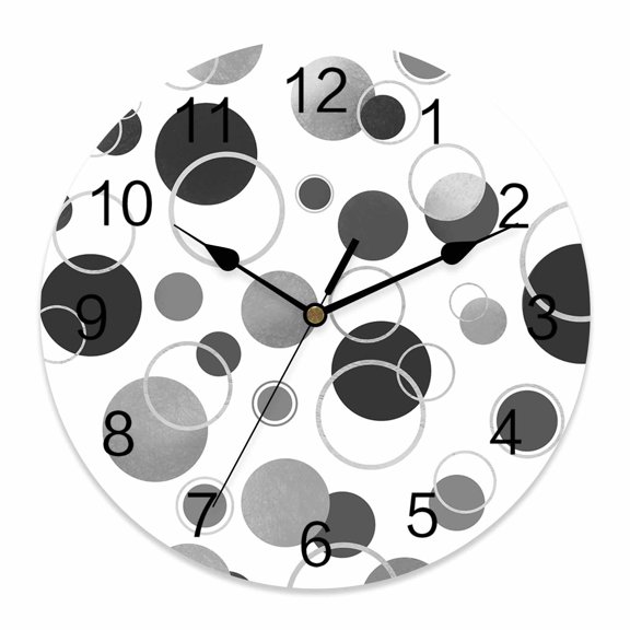 14 Inch Gray Polka Dots Wall Clock, Watercolor Modern Abstract Art Circles Farm Battery Operated Silent Non Ticking Clocks, Easy to Read Round Wall Clock for Kitchen/Living Room/Bedroom/Bathroom