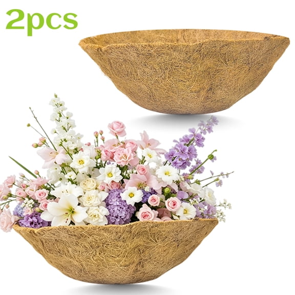 WLGJL 14 inch Hanging Basket Coco Liners Replacement, 2Pcs 100% Natural Round Coconut Coco Fiber Planter Basket Liners