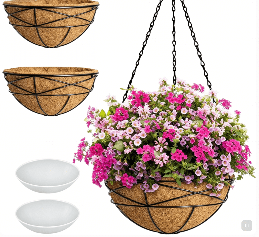 14 Inch Hanging Planters with Coco Liner, Metal Chain Hanging Baskets ...