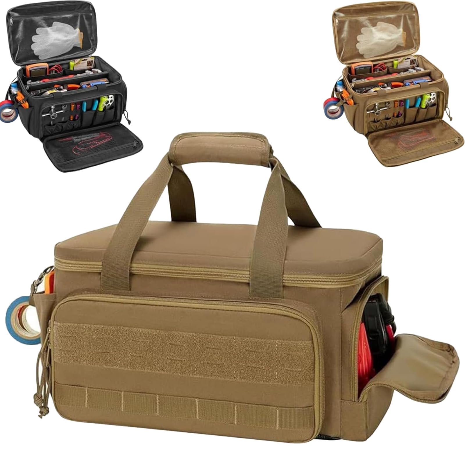 14-Inch Heavy-Duty Canvas Tool Bag, Large Capacity Hand Tool Storage Organizer with Adjustable Shoulder Strap & Ergonomic Handle, Wide Mouth, Multi Pockets for Electrician, Plumber