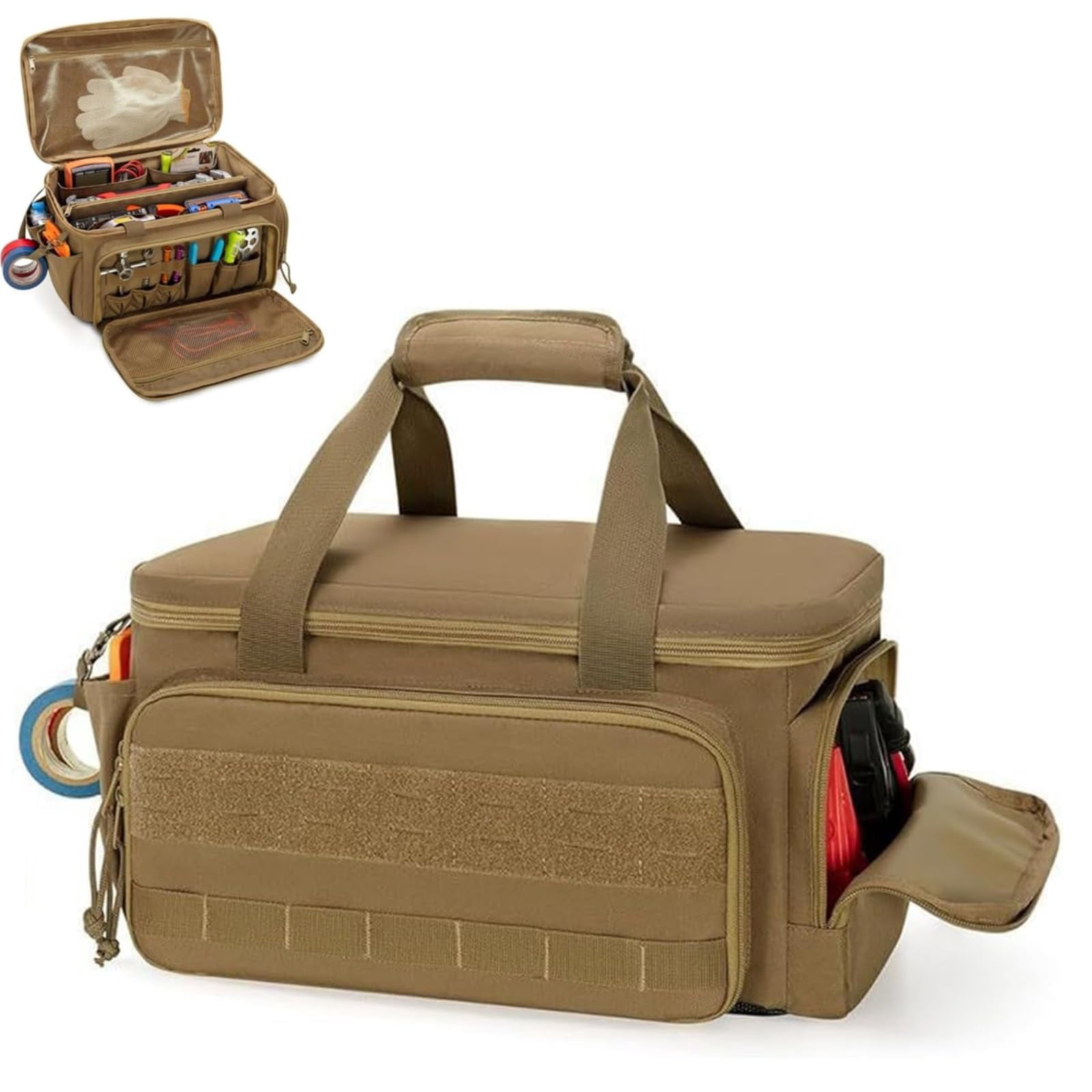 14-Inch Heavy-Duty Canvas Tool Bag, Large Wide-Mouth Utility Tote with Ergonomic Handle, Adjustable Shoulder Strap, Perfect for Electricians, Plumbers, Handymen