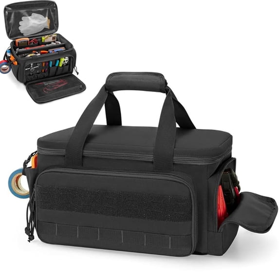 14-Inch Heavy-Duty Canvas Tool Bag, Large Wide-Mouth Utility Tote with Ergonomic Handle, Adjustable Shoulder Strap, Perfect for Electricians, Plumbers, Handymen