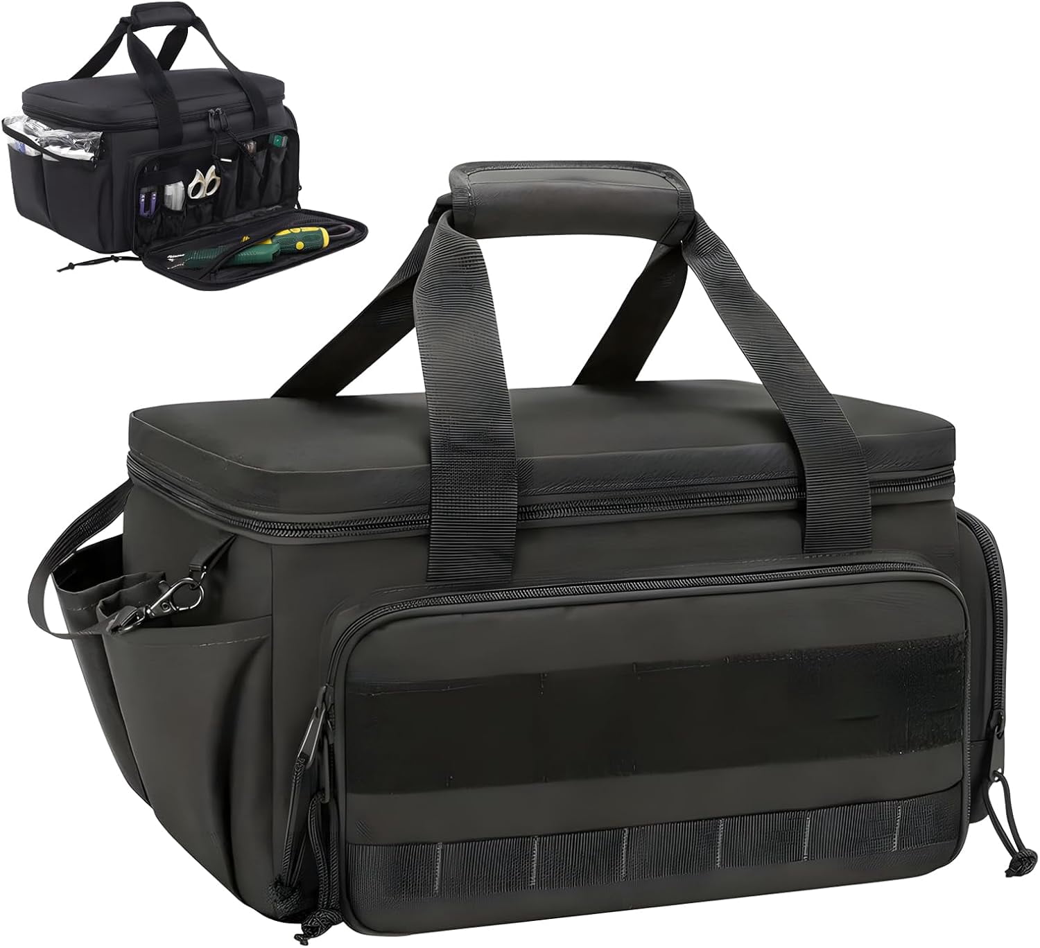 14-Inch Heavy-Duty Canvas Tool Bag, Multi-function Large Capacity Tool Organizer Tote Bag with Adjustable Shoulder Strap and Ergonomic Handle for Electrician, Plumber, Handyman (Black)