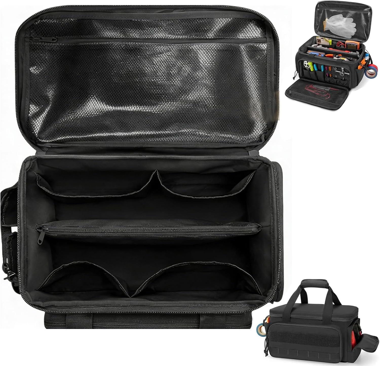 14-Inch Heavy-Duty Canvas Tool Bag, Multi-function Large Capacity Tool Organizer Tote Bag, with Adjustable Shoulder Strap, Exterior Pockets for Hand Tools, for Electrician, Plumber (A)