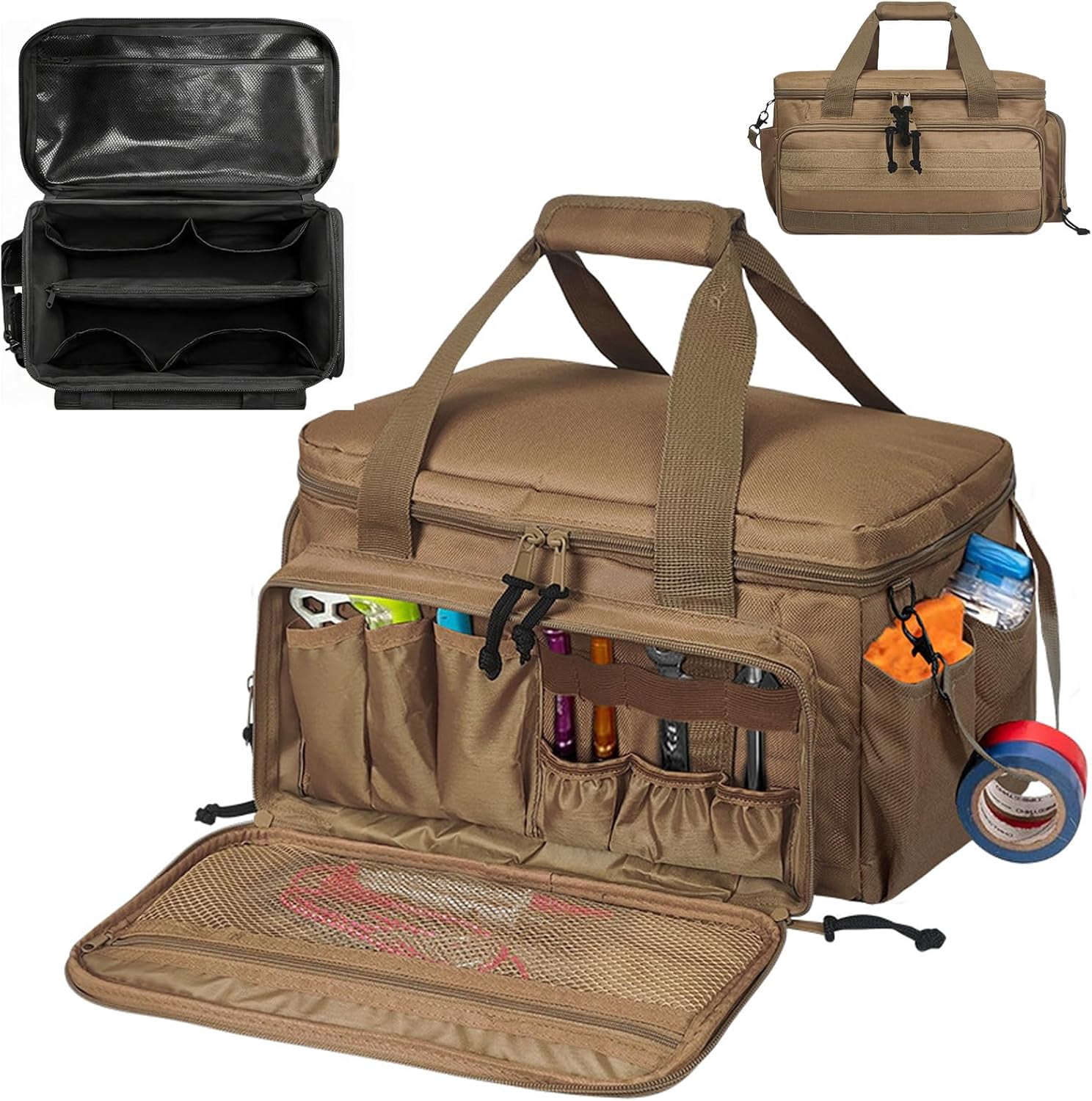 14-Inch Heavy-Duty Canvas Tool Bag, Multi-function Large Capacity Tool Organizer Tote Bag, with Adjustable Shoulder Strap, Exterior Pockets for Hand Tools, for Electrician, Plumber (B)
