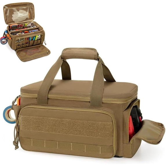 14-Inch Heavy-Duty Canvas Tool Bag, Multi-function Large Capacity Tool Organizer Tote Bag, Wide Mouth Design Bag with Inside Pockets for Electricians, Plumbers, Handyman