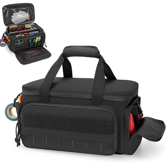 14-Inch Heavy-Duty Canvas Tool Bag, Multi-function Large Capacity Tool Organizer Tote Bag, Wide Mouth Design Bag with Inside Pockets for Electricians, Plumbers, Handyman