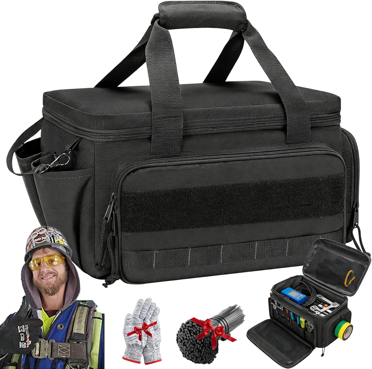 14-Inch Heavy-Duty Canvas Tool Bag, Small Tool Bag with Zipper, Durable Construction, Spacious Compartment & Versatile Carry, for Electrician, Mechanic, Etc (Black)