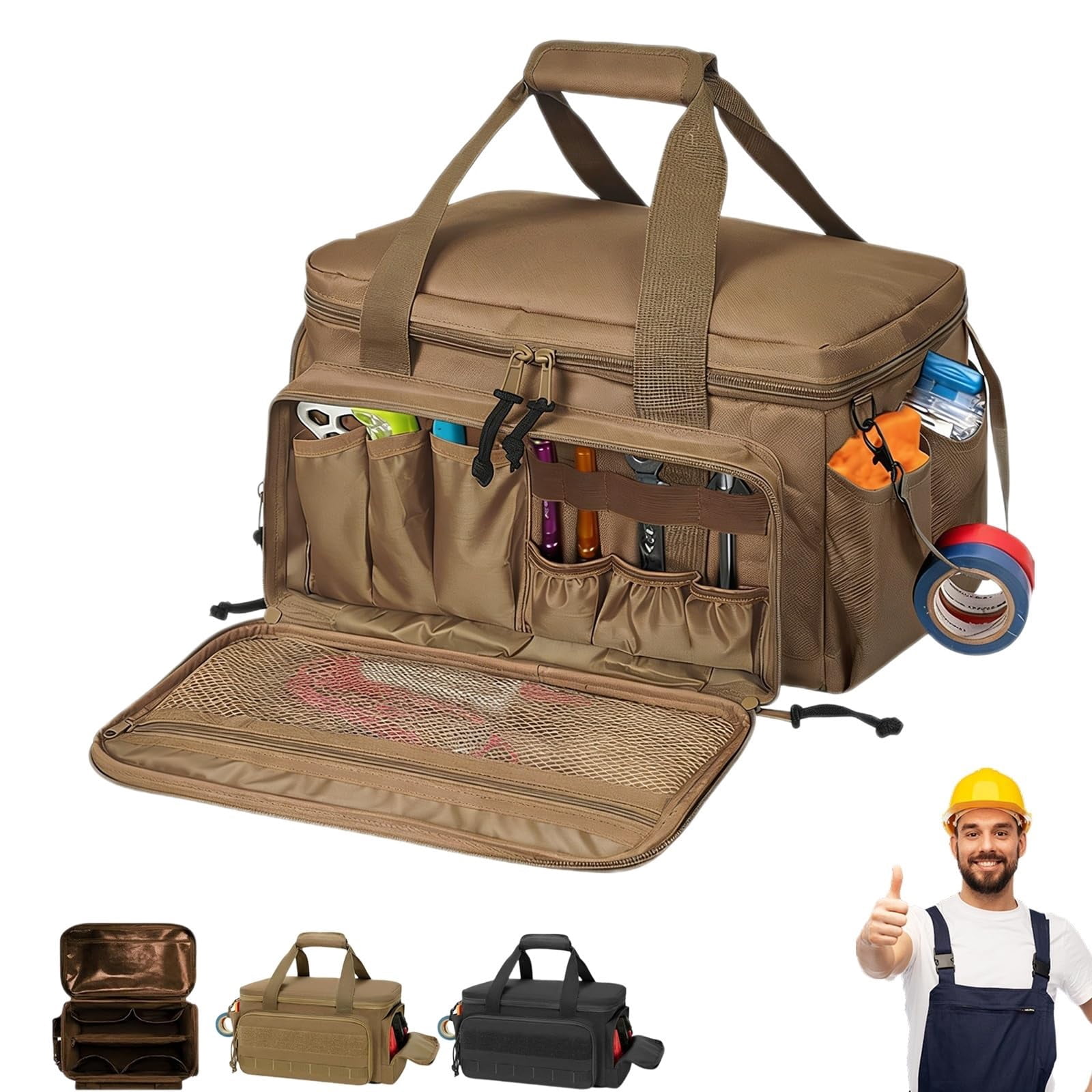 14-Inch Heavy-Duty Canvas Tool Bag, Tool Pouches With Compartments, Heavy Duty Large Utility Bag With Anti-Friction Bottom for Electrician Repairman Carpenter Handyman