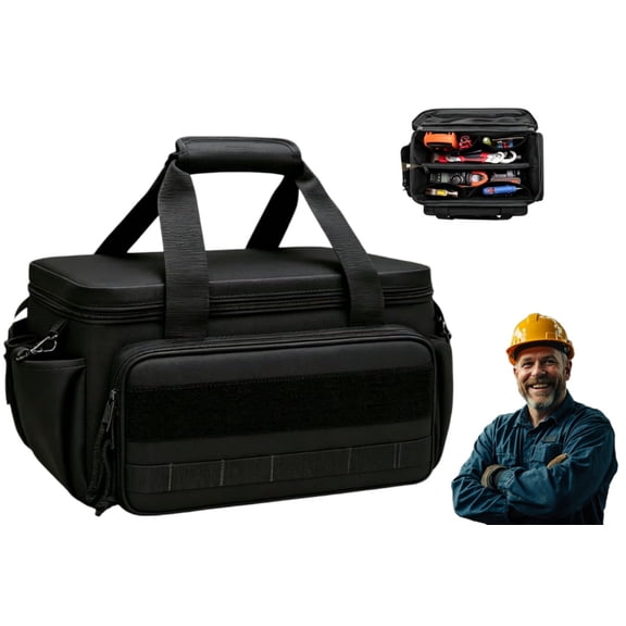 14 Inch Heavy Duty Canvas Tool Bag, Wide Mouth Large Capacity Tool Tote Bag, Adjustable Shoulder Strap & Ergonomic Handle, Durable Tool Organizer Storage Bag for Electrician, Plumber, Mechanic