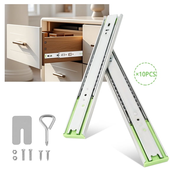14 Inch Heavy Duty Drawer Slides 500LB Capacity, Alloy Steel Locking Drawer Slides Full Extension, 10 Pairs Silver Slide Rails for Furniture Cabinet