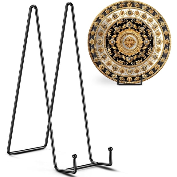 14 Inch Heavy Duty Plate Stand (2 Pack) - Metal Display Easel for Large Plates, Platters, Picture Frames, Signs, and Posters