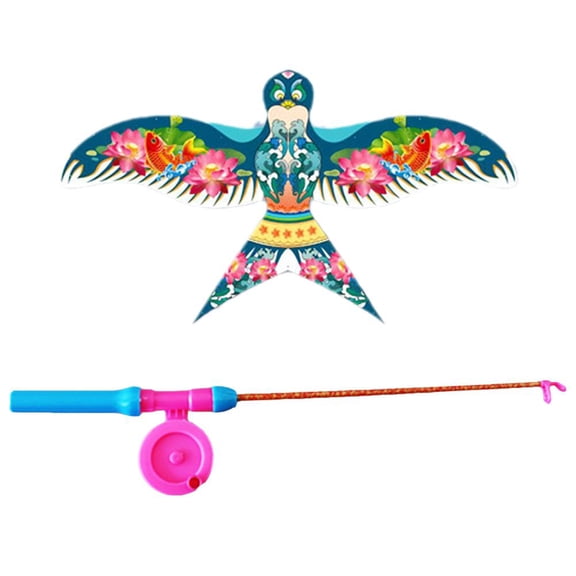 14-Inch Kids Cartoon Fishing Rod Kite with 164ft Line, Easy-to-Fly Handheld Kite for Outdoor Fun and Family Bonding, Style F