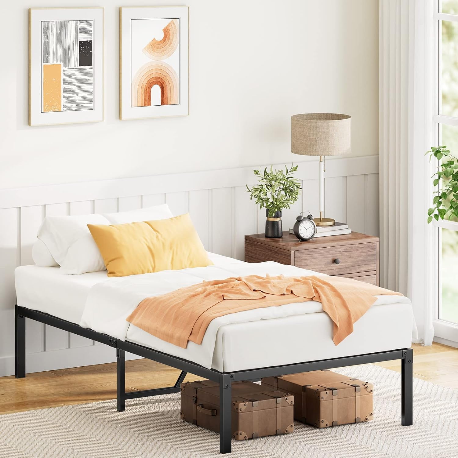 Yangming Twin Bed Frame Metal Platform Bed No Box Spring Needed