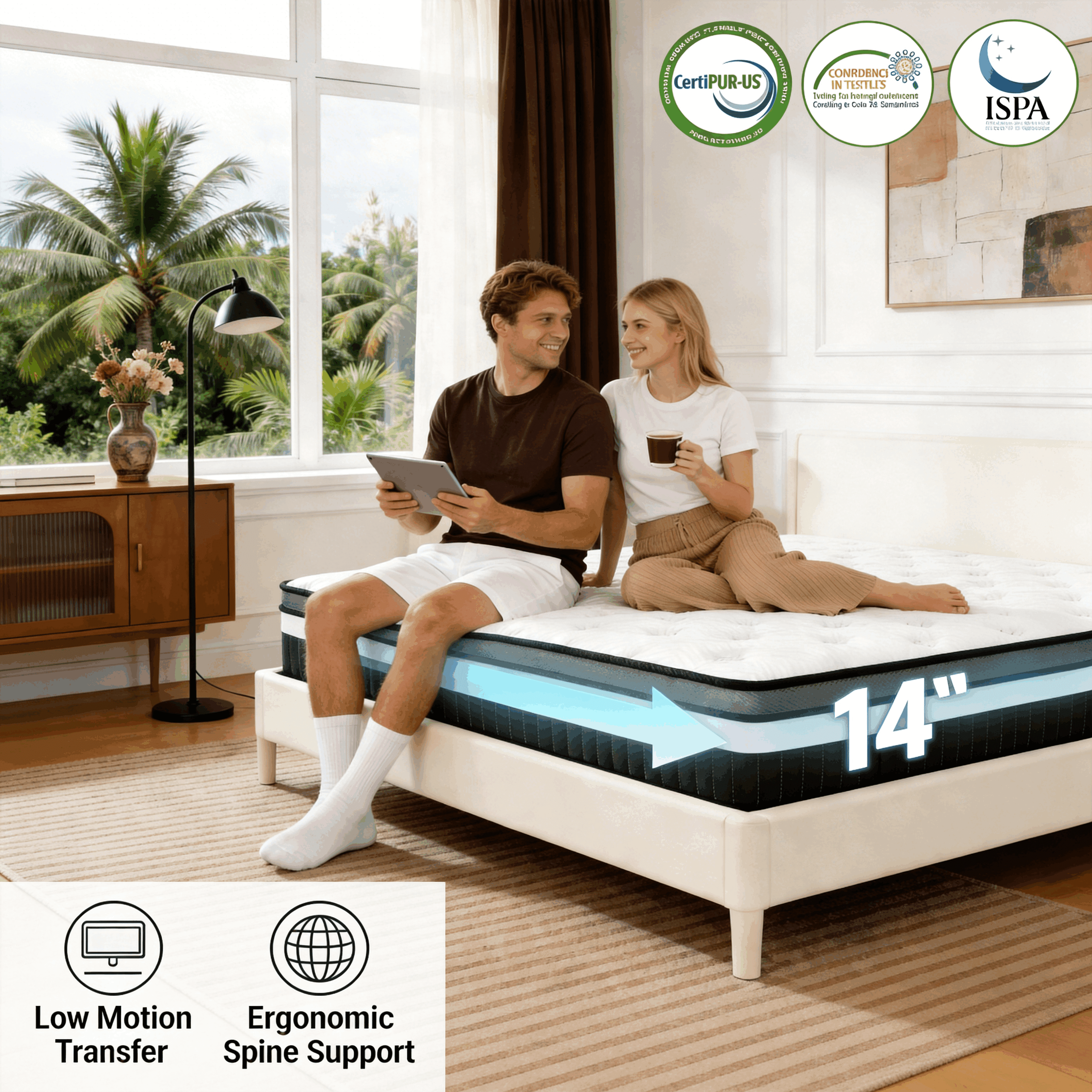 14 Inch King Size Memory Foam Mattress, Fiberglass Free, Medium Firm Feel, Zoned Pressure Relief, Certified Safe Foams & Fabric, Mattress in A Box
