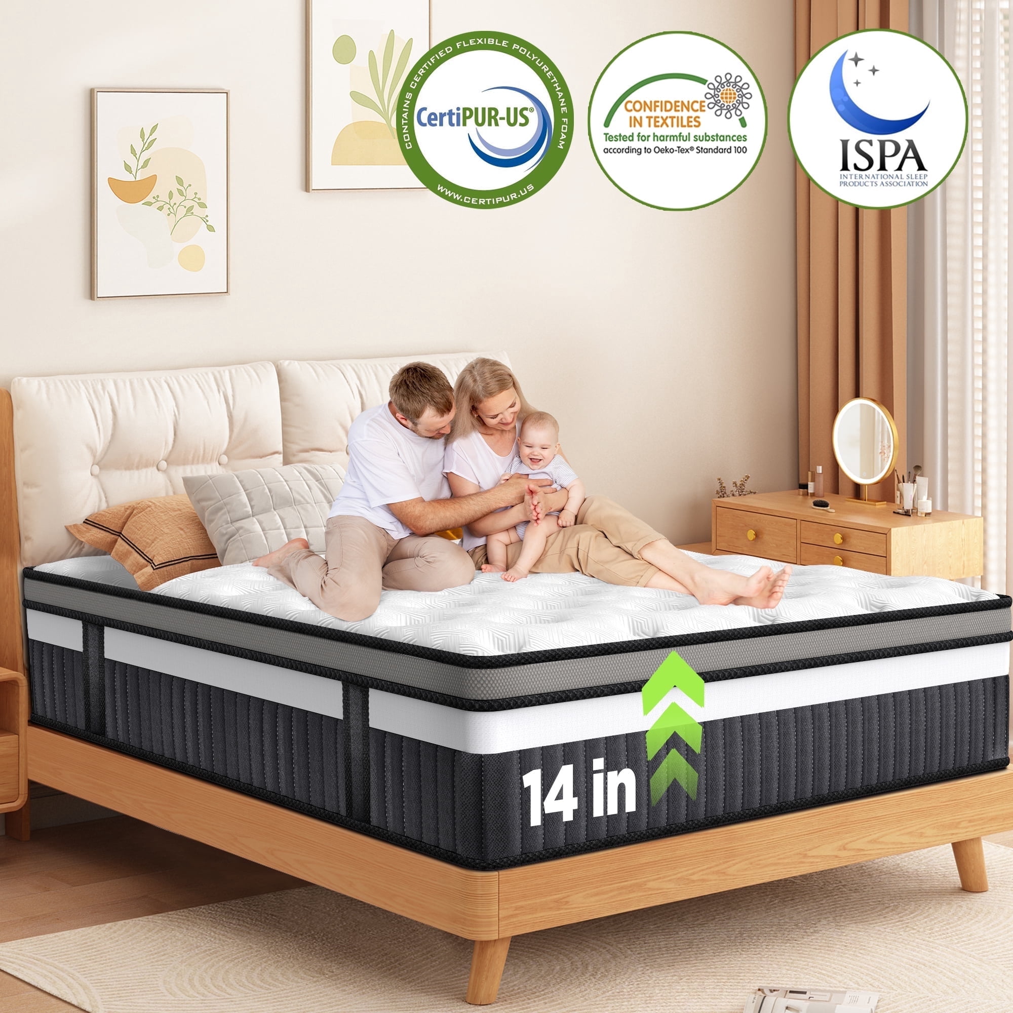 14 Inch King Size Memory Foam Mattress, Hybrid Innerspring Mattress in a Box, Silent Pocket Coils for Motion Isolation & Pressure Relief, Medium Firm, CertiPUR-US Certified