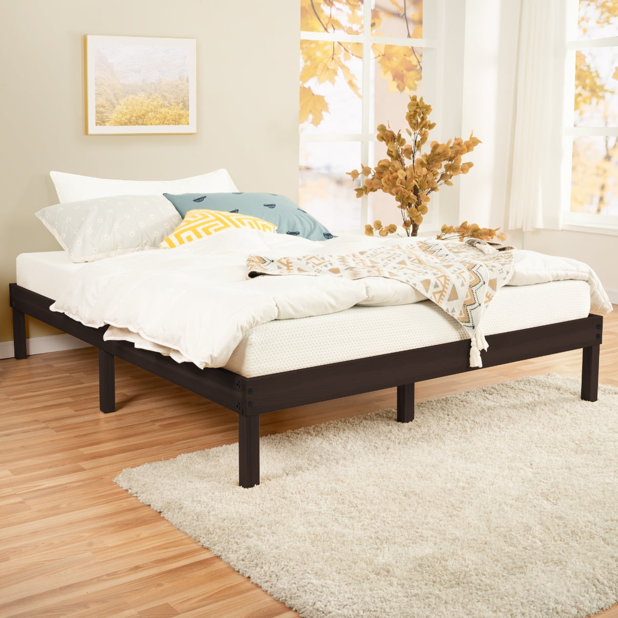 14 Inch King Solid Wood Platform Bed Frame, No Squeak Bed Frame with