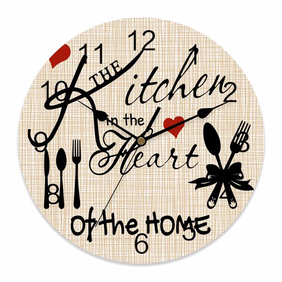 14 Inch Kitchen Tableware Wall Clock, Knife and Fork Red Love Heart Battery Operated Silent Non Ticking Clocks, Easy to Read Round Wall Clock for Kitchen/Living Room/Bedroom/Bathroom