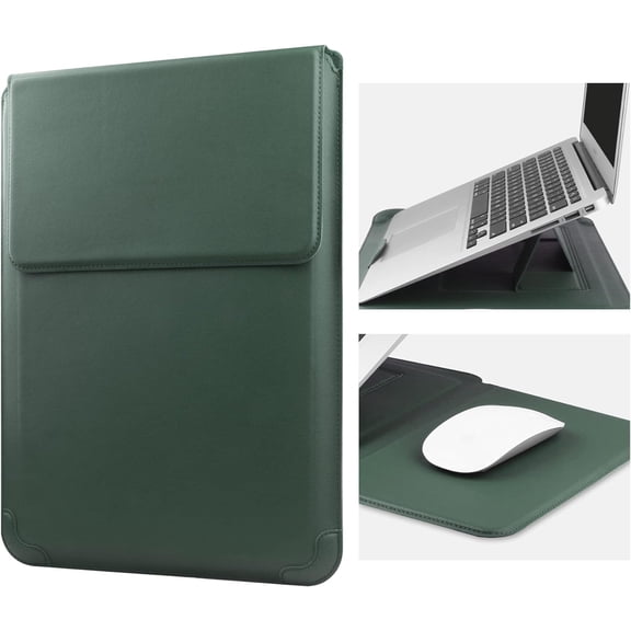 14 Inch Laptop Sleeve Case Leather Bag with Stand Compatible Mac Book Pro 2021/ASUS Vivobook 14/HP Pavilion X360/IdeaPad 14/Dell HP ASUS Acer Huawei Matebook 14'' PC, Green