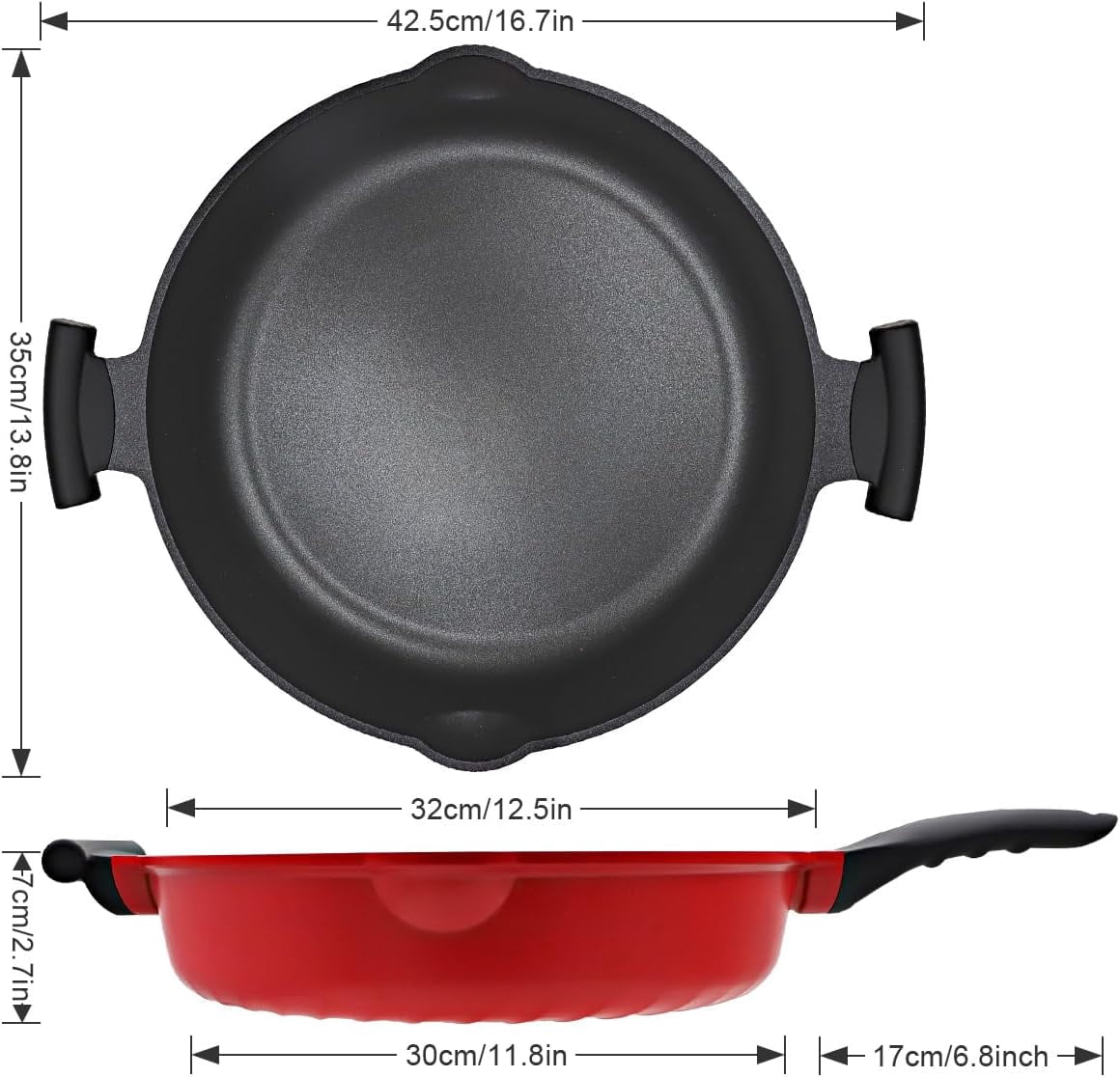 14-Inch Large Deep Frying Pan Skillet with Lid, 5-Quart Non stick Saute Pan, 2-In-1 Nonstick Sauté Pan Everyday Pan with Lid, Compatible with All Stoves, PTFE & PFAS-Free