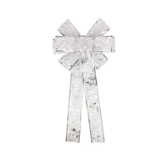 14 Inch Large LED Silver Christmas Bow for Christmas Tree,Waterproof Transparent Glowing Hanging Bow, Lighted Christmas Tree Topper for Wreath Front Door Anniversary Wedding Decoration Supplies