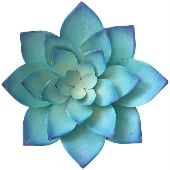 14 Inch Large Metal Succulent Flower Wall Decor Art Wall Sculptures Hanging For Garden Office Home Handmade Gift For Indoor Or Outdoor-Blue