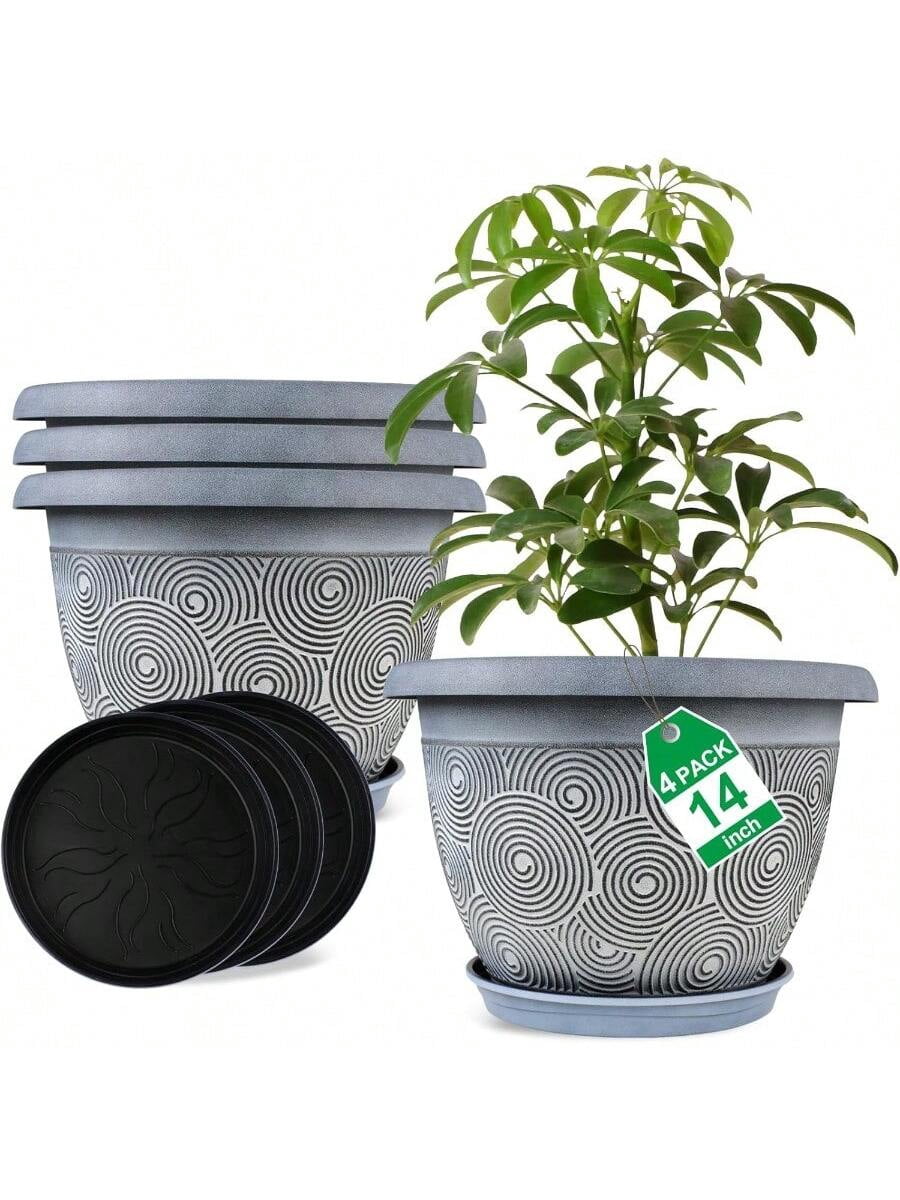 14 Inch Large Planter Pot For Plants Indoor Outdoor 4 Pack Plastic ...