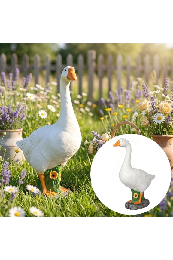 14 Inch Large Porch Goose Statue, Resin Hollow Garden Goose with Sand-Fillable Base, Cowboy Hat & Neck Gaiter Included, Poseable Weather-Resistant Outdoor Yard Decor