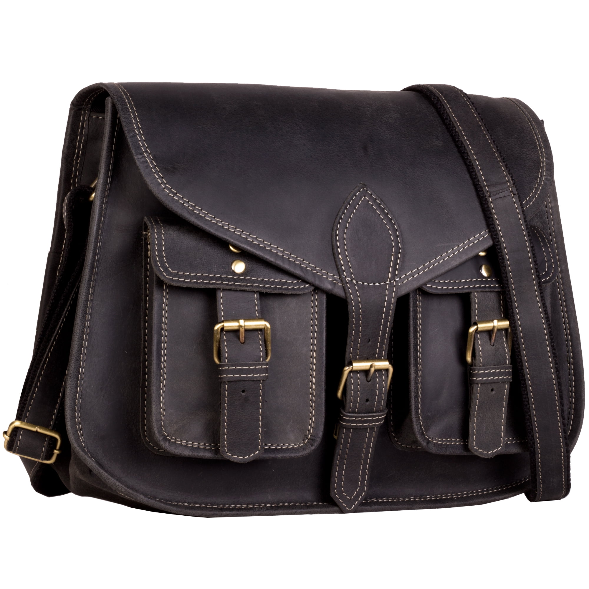 14 Inch Leather Purse Women Shoulder Bag Crossbody Satchel Ladies Tote Travel Purse Genuine Leather (Charcoal Black)