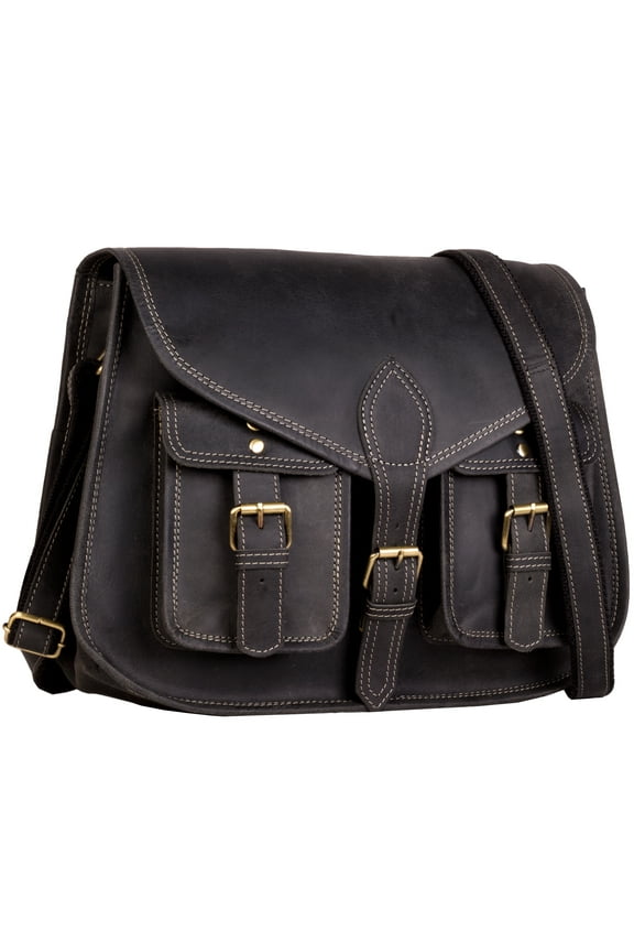 14 Inch Leather Purse Women Shoulder Bag Crossbody Satchel Ladies Tote Travel Purse Genuine Leather (Charcoal Black)