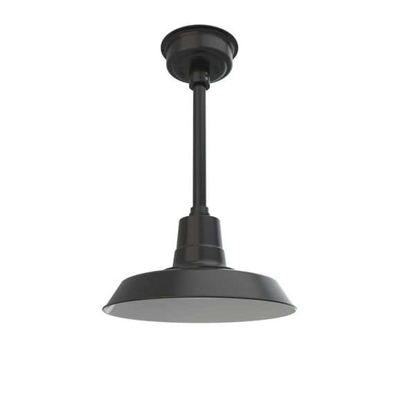 14" Inch Matte Black Vintage Barn Light with a Matte Black Downrod and Standard Base