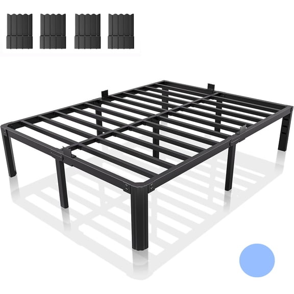 14 Inch Metal Bed Frame Full Size, Heavy Duty Balck Platform Full Size Bed Frame with Round Corner Legs, Mattress Slide Stopper, No Box Spring Needed, Easy Assembly