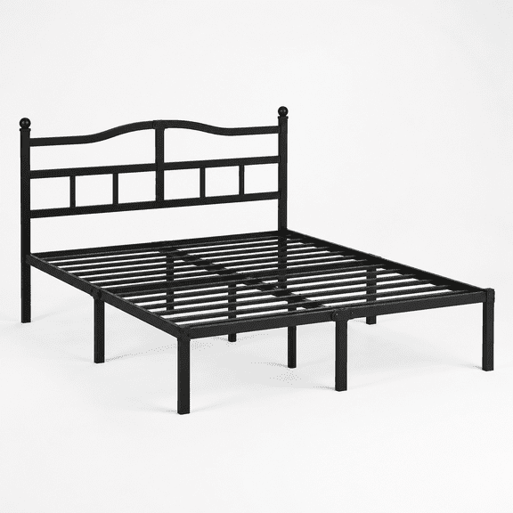 14 Inch Metal Bed Frame - Full Size Heavy Duty Bedframe with Headboard Black Basic Steel Slats Platform No Box Spring Needed/Easy Assembly/Noise Free